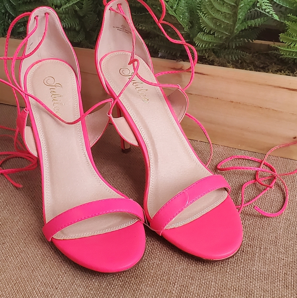 Open toed wrap around ankle heel